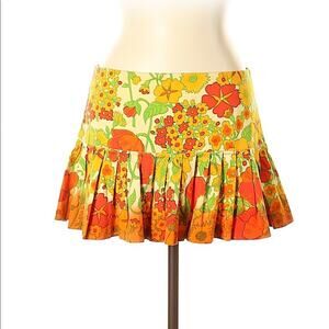 LF Furst of a Kind groovy mod pleated yellow floral mini skirt, 10